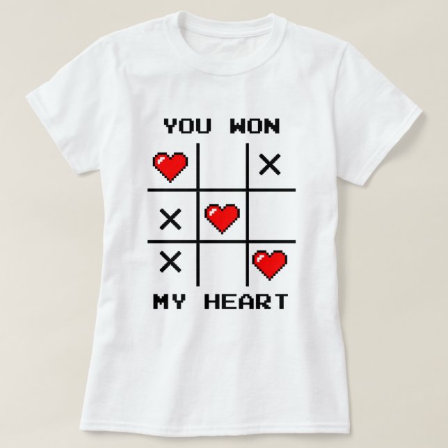 Pixel Art "You Won My Heart" Tic Tac Toe Gamer T-Shirt (Design Front)