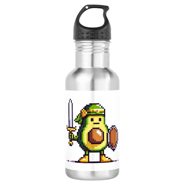 Pixel Avocado Warrior - Retro Gaming Art 532 Ml Water Bottle (Front)