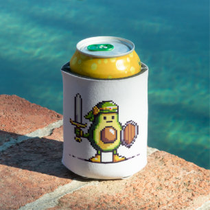 Pixel Avocado Warrior - Retro Gaming Art Can Cooler