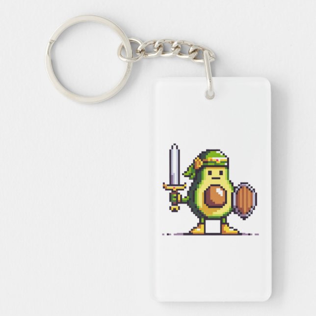Pixel Avocado Warrior - Retro Gaming Art Key Ring (Front)