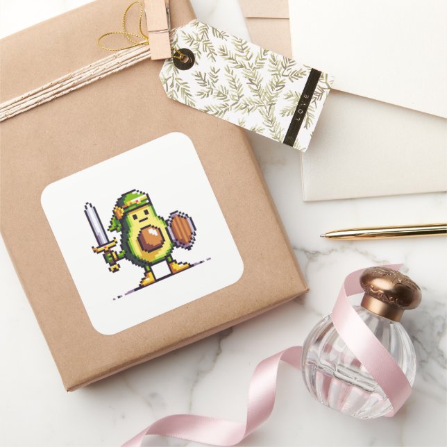 Pixel Avocado Warrior - Retro Gaming Art Square Sticker (Gifting)