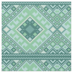 Pixel Aztec Teal Pattern Fabric