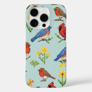 Pixel Birds and Flowers iPhone 16 Pro Case