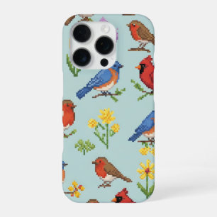 Pixel Birds and Flowers iPhone 16 Pro Case