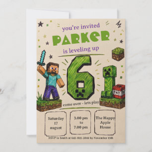 Pixel Block Birthday Invitation