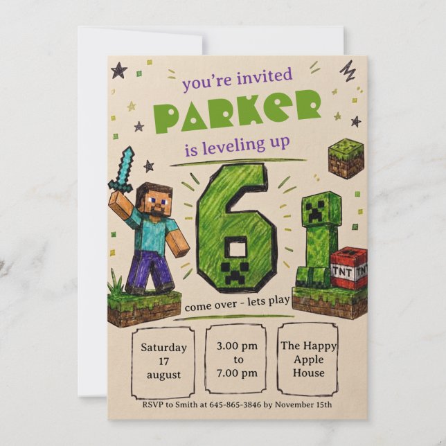 Pixel Block Birthday Invitation (Front)
