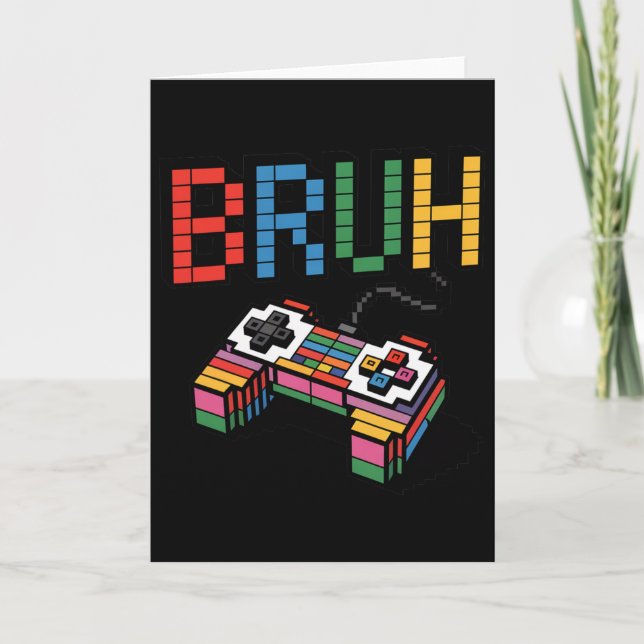 Pixel Block Gamer Controller Bruh Funny Retro Styl Card (Front)