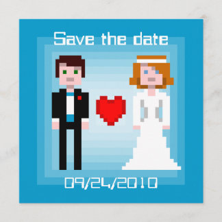Pixel Bride and Groom - Save the Date - Blue