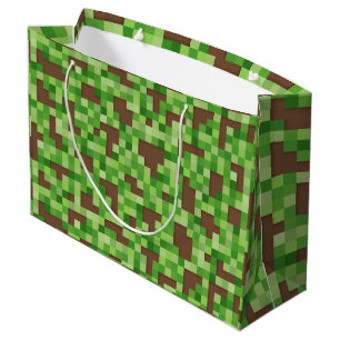 Pixel Camo Gamer Gift Wrap in Green and Brown Large Gift Bag