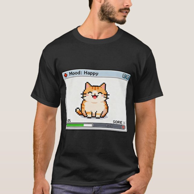 Pixel Cat Feeling Good – Happy Retro Game Status T-Shirt (Front)