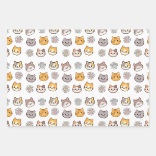 Pixel Cat Wrapping Paper Cute Kawaii Paw Print Gif