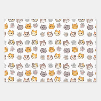 Pixel Cat Wrapping Paper Cute Kawaii Paw Print Gif