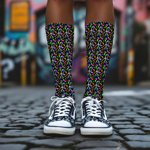   Pixel Chequered Pattern Abstract Geeky Colourfu Socks