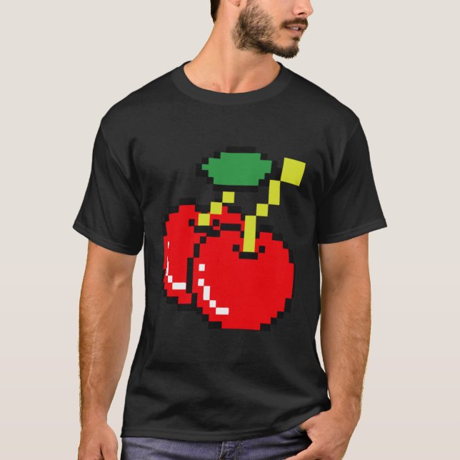Pixel Cherry Video Game Player T-Shirt (Front)