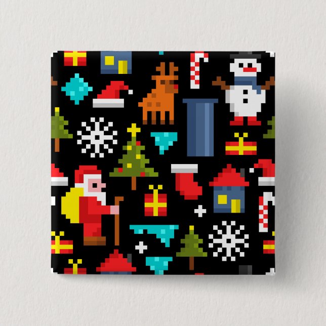 Pixel Christmas 15 Cm Square Badge (Front)