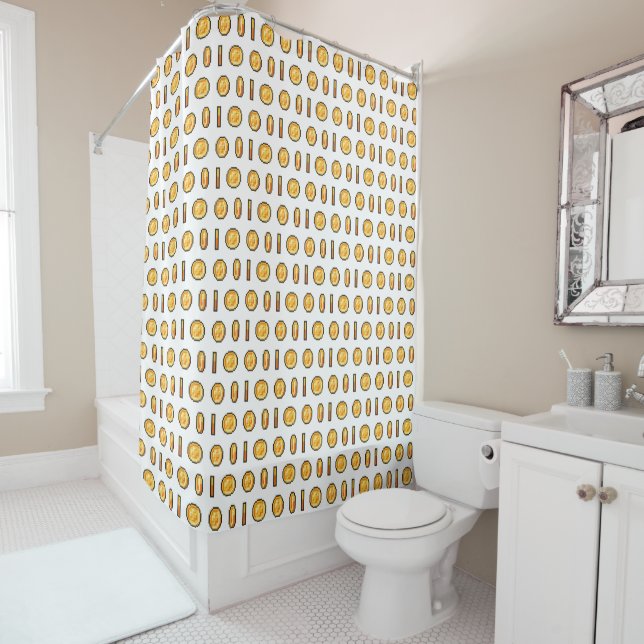 Pixel Coin Pattern Shower Curtain (In Situ)