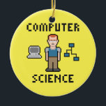 Pixel Computer Science Circle Ornament<br><div class="desc">Illustration in 8 bit style depicting a computer scientist,  a computer and a fluxogram.</div>
