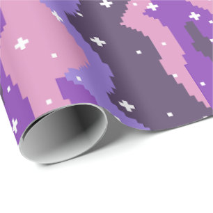 Pixel Cosmic Waves with Stars Pattern Wrapping Paper