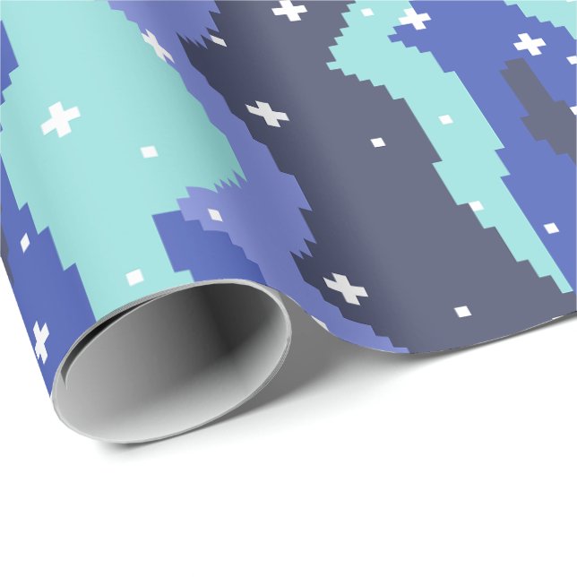 Pixel Cosmic Waves with Stars Pattern Wrapping Paper (Roll Corner)