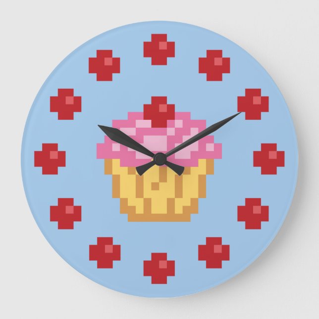 Pixel Cupcake Large Clock (Front)