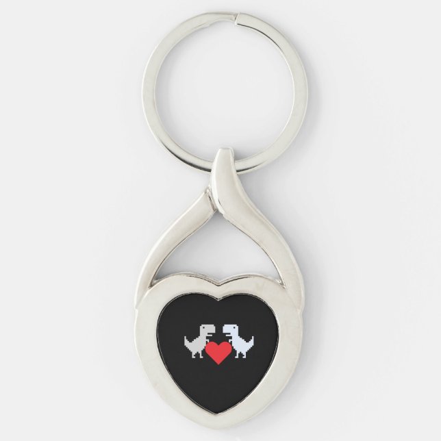Pixel Dinosaur Love – Cute Keychain Gift for Coupl (Front)