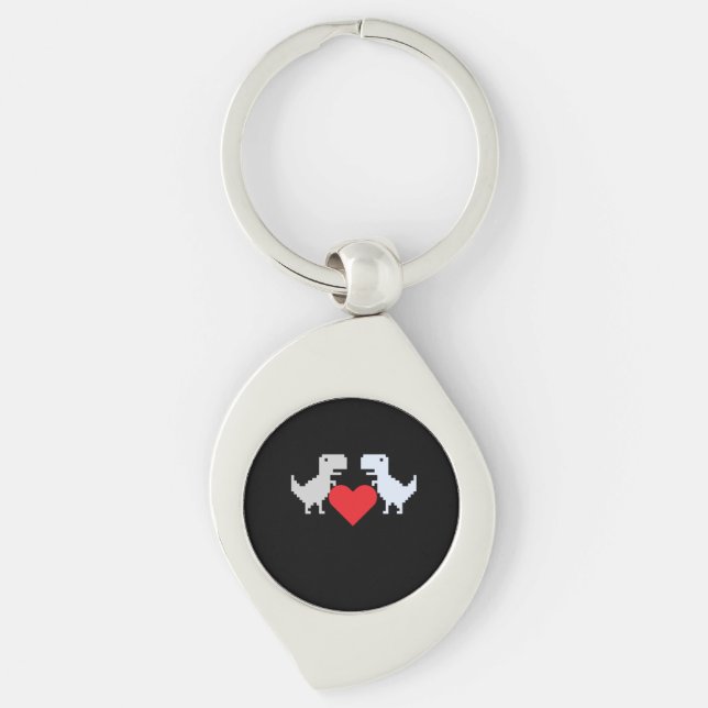 Pixel Dinosaur Love – Cute Keychain Gift for Coupl (Front)