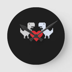 Pixel Dinosaur Love – Cute Keychain Gift for Coupl Round Clock