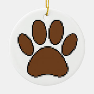 Pixel Dog Paw Print Ceramic Tree Decoration