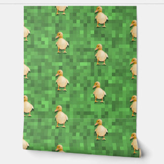 Pixel Duck Pattern – Green Retro Background Design Wallpaper