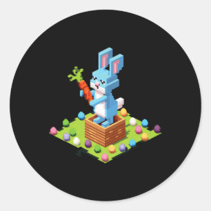 Pixel Easter Bunny Video Gamer Egg Hunting Funny B Classic Round Sticker