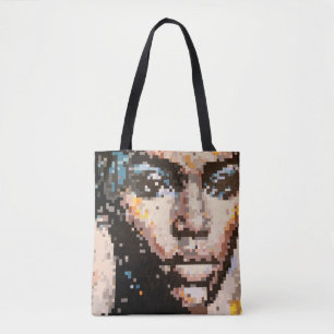 Pixel face design abstract feminine portrait tote bag