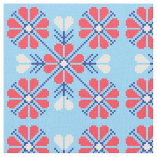 Pixel Folk Flowers Pattern Fabric