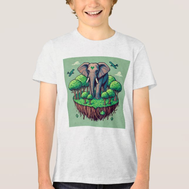 Pixel Friends: Forest Protection (elephant) #01 Tri-Blend Shirt (Front)