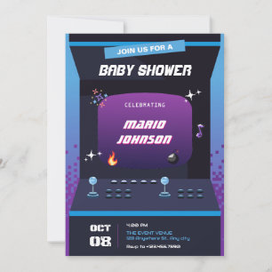 Pixel game baby shower invitation