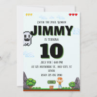 Pixel Game Birthday Invitation for Boys