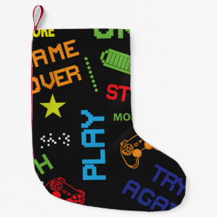 Pixel Game Style: Abstract Seamless. Small Christmas Stocking