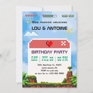 Pixel Gamer Birthday Invitation