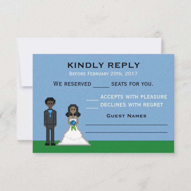 Pixel Gamer Bride & Groom Wedding RSVP Cards (Front)