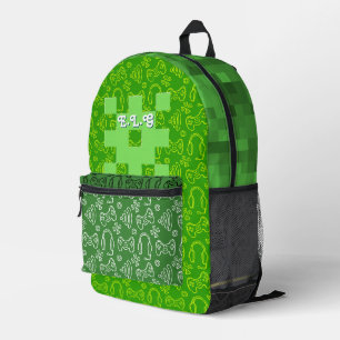 Pixel Gamer Personalised Green Controller Print Printed Backpack
