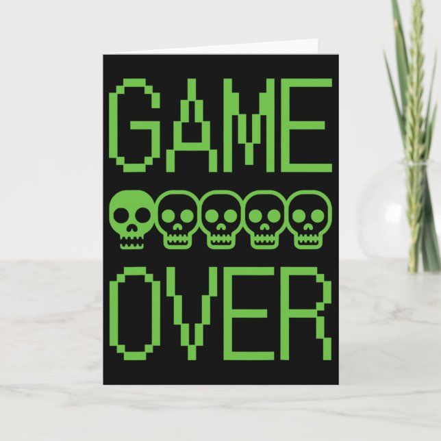 Pixel Gamer Skull Game Over Retro Video Game Arcad Card (Front)