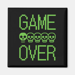 Pixel Gamer Skull Game Over Retro Video Game Arcad Magnet