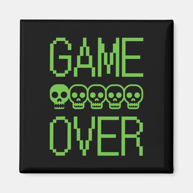 Pixel Gamer Skull Game Over Retro Video Game Arcad Magnet (Front)