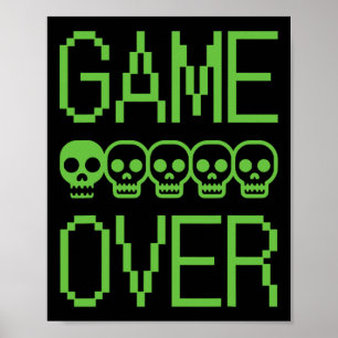Pixel Gamer Skull Game Over Retro Video Game Arcad Poster