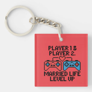 Pixel Gamer Wedding Art Key Ring