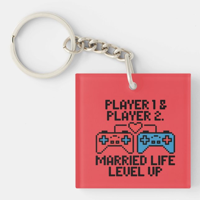 Pixel Gamer Wedding Art Key Ring (Front)