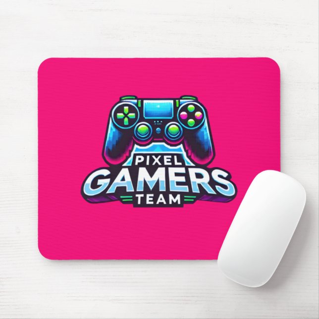 Pixel Gamers Team – Neon Glitch Effect Mouse Pad (With Mouse)