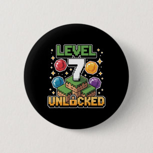 Pixel Gaming 7 Year Old Video Game 7th Birthday Bo 6 Cm Round Badge