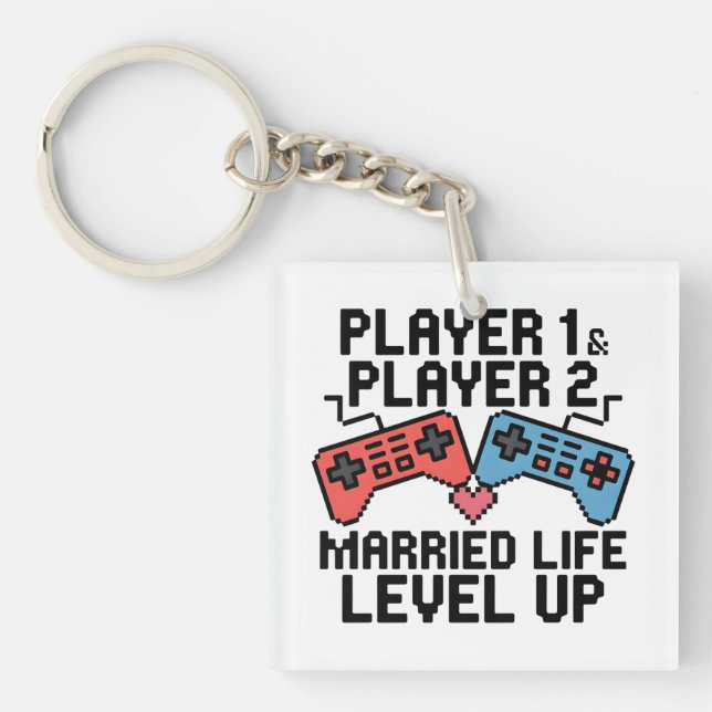 Pixel Gaming Couple Level Up Design Key Ring (Front)
