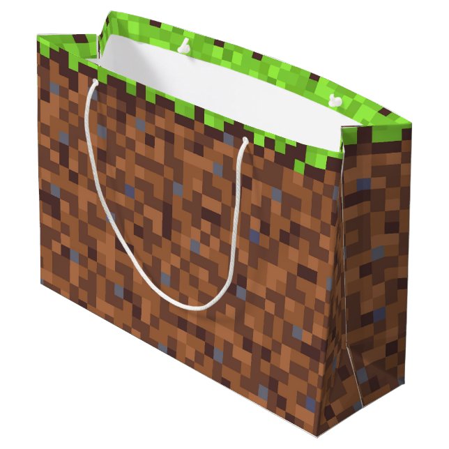 Pixel grass gamer birthday  large gift bag (Back Angled)