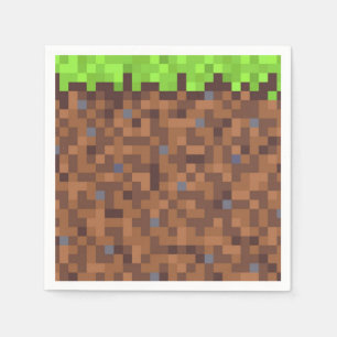 Pixel grass gamer birthday  napkin